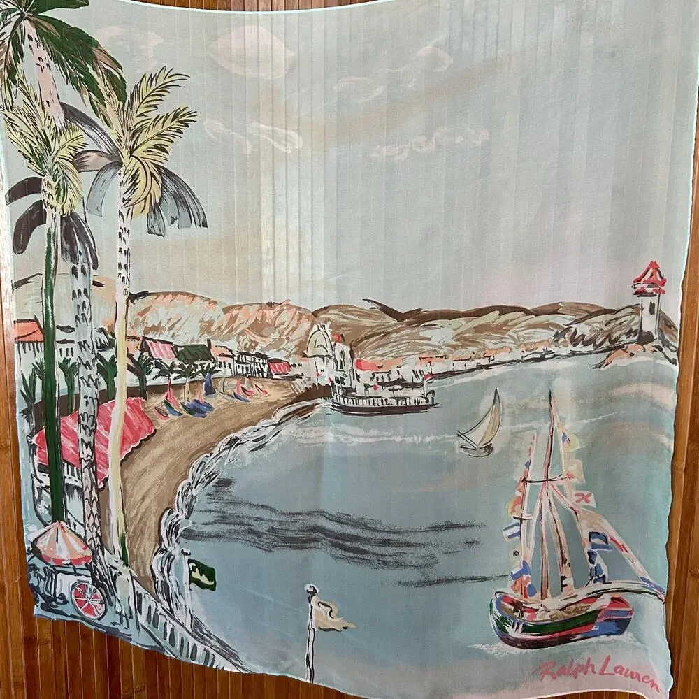 Vintage Ralph Lauren Riviera Silk Chiffon Scarf, Sheer 90s